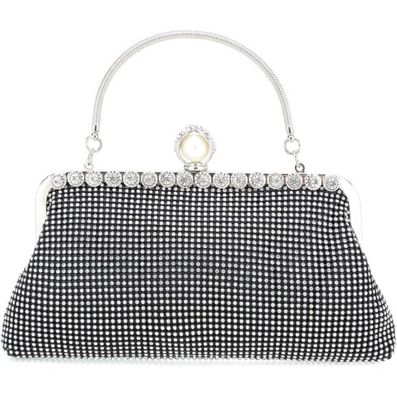 ⚡  Women's Rhinestones Envelope Style Chain Strap Black White Clutch Handbag - Picture 2 of 7